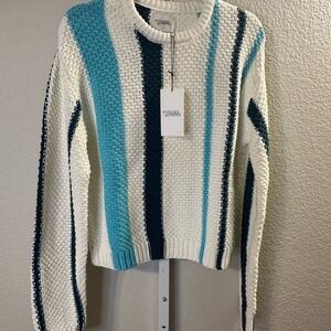 Stitches + Stripes Striped Crewneck Sweater Ivory Teal Navy Knit Size S